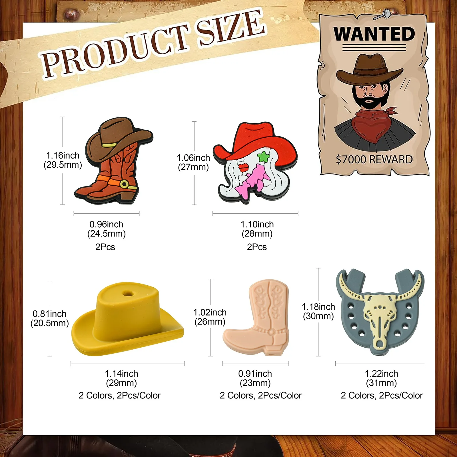 PandaHall 16Pcs 8 Styles Western Silicone Beads Cowboy Hat Boot Beads Characters Silicone Beads for Bracelet Necklace  Crafts