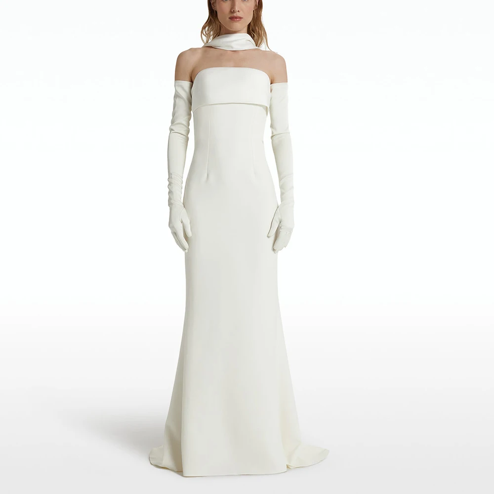 

Customized Temperament Jersey Detachable Sleeve Evening Dress High Quality Strapless Sleeveless Celebrity Gowns Custom Made