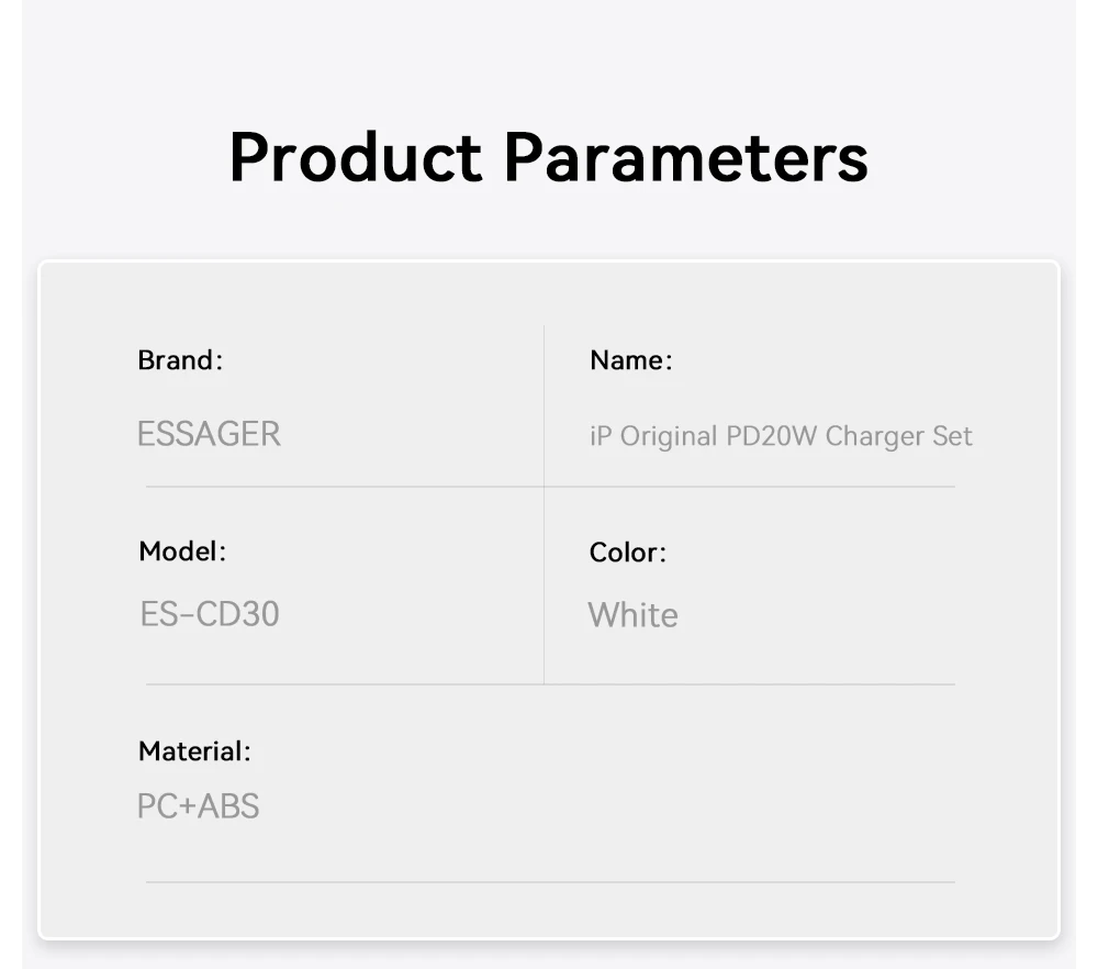 Essager 20 W Ladegerät Schnellladung Typ-C Lightning Ladegerät Set PD QC Schnellladung für iPhone 14 13 12 11 iPad Pro Max – Detail 3