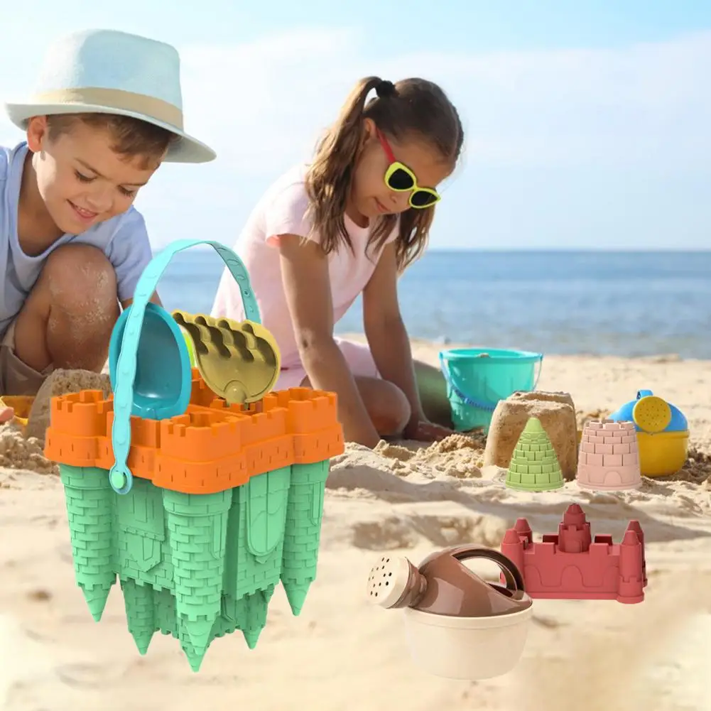 

1 Set Attractive Toddler Sand Toy Food Grade Funny Sand Castle Mold Outdoor Sand Toys with Shovel Castle Molds Set