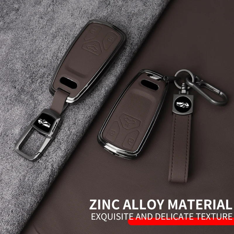 Metal Leather Car Key Case Cover For Audi A4 B9 A5 A6 8S 8W Q5 Q7 4M S4 S5 S7 TT TTS TFSI RS Auto Protection Keyless Accessories