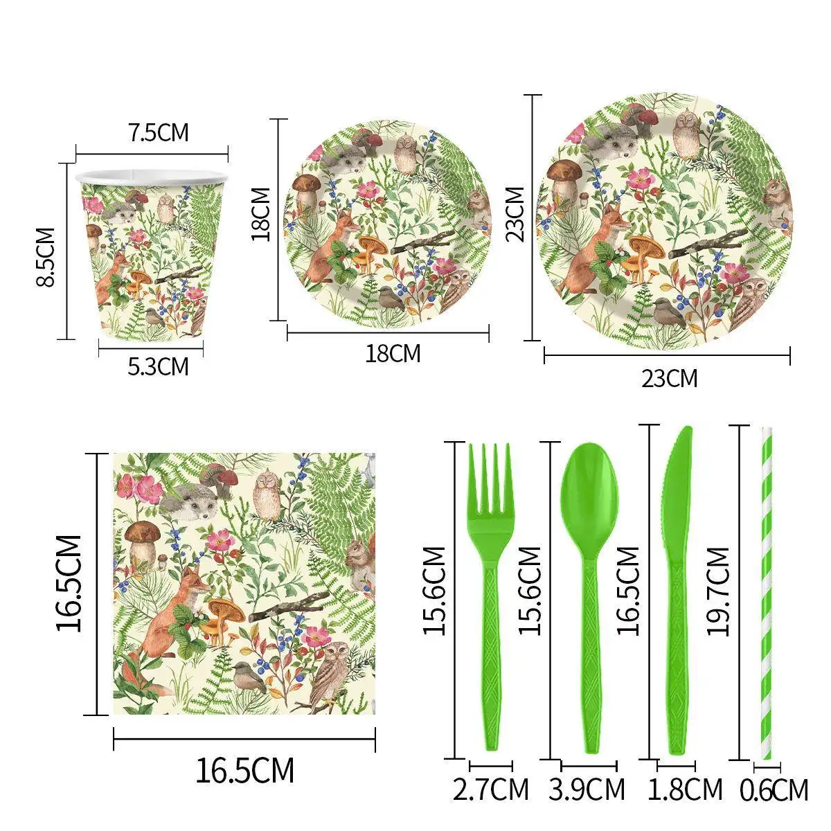 

Best Selling Jungle Animal Disposable Paper Plates Cups Dining Set Owl Wolf Squirrel Owl Jungle Party Tableware Kit