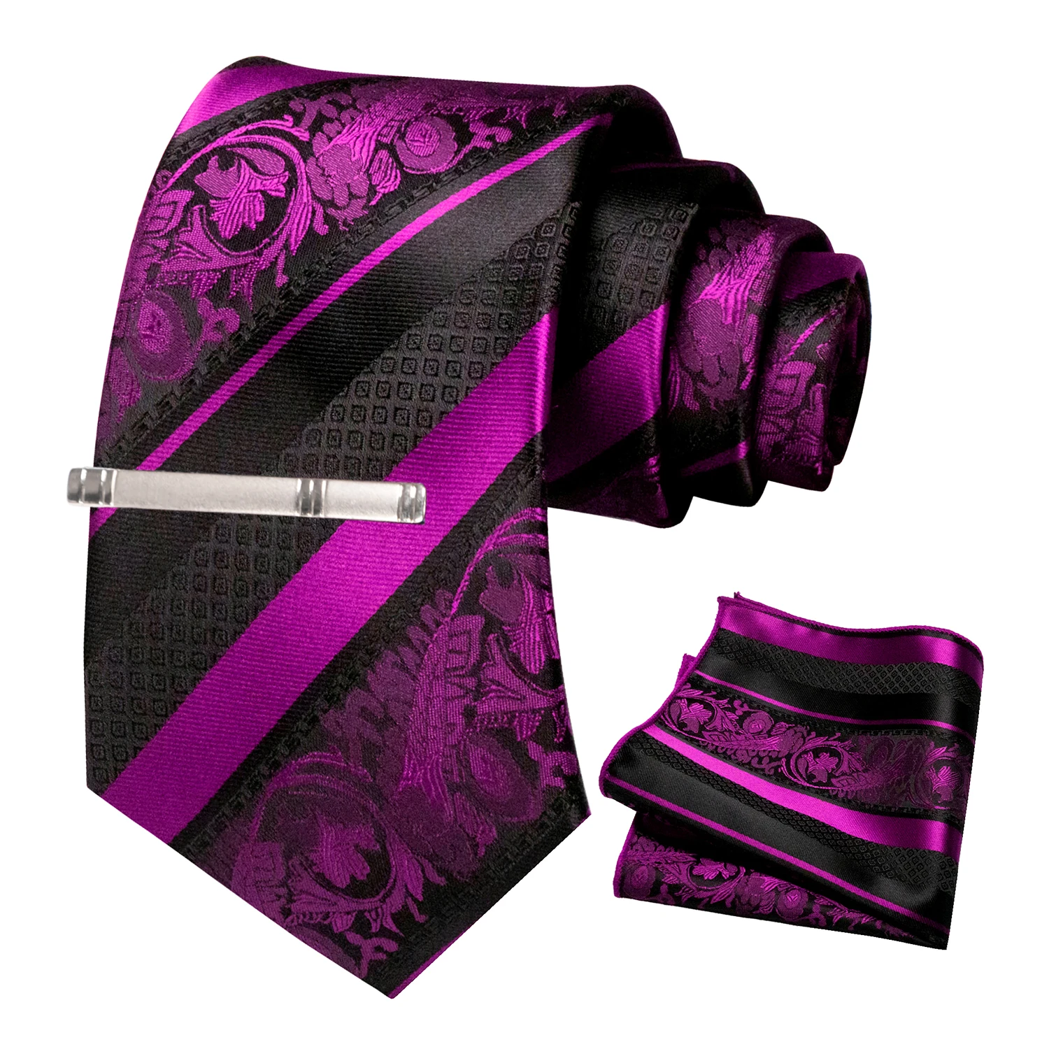 Klassische Herren-Krawatte mit Blumenmuster, 8 cm, Seidenkrawatten-Set, Einstecktuch, Krawattenklammer, Business-Anzubehör, Bräutigam-Hochzeitskrawatte – Detail 27