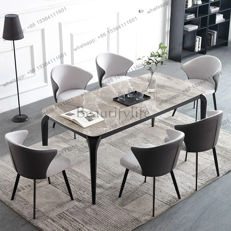 Italian minimalist rock slab dining table gray bright Nordic rock slab rectangular dining table