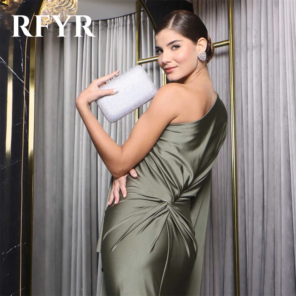 RFYR Simple Green Mermaid Formal Dresses Stain Pleats Party Dress For Wedding One Shoulder Special Occasion Dress Customized