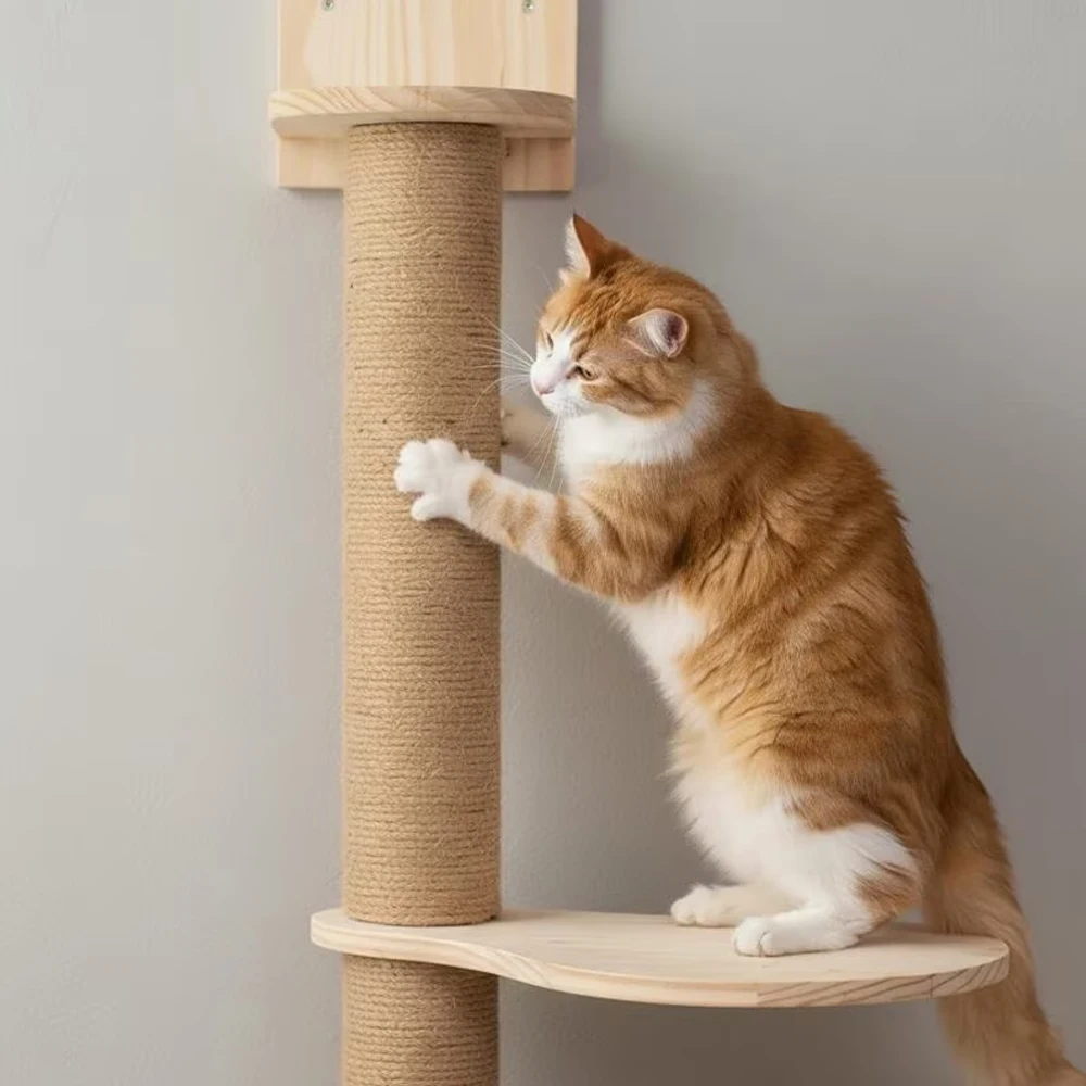 Katzen-Kratzbaum Wandkletterregale Hängematte Holz Sisal Katzenbaum Kratzturm für Hauskatzen Haustiermöbel und -betten – Detail 10