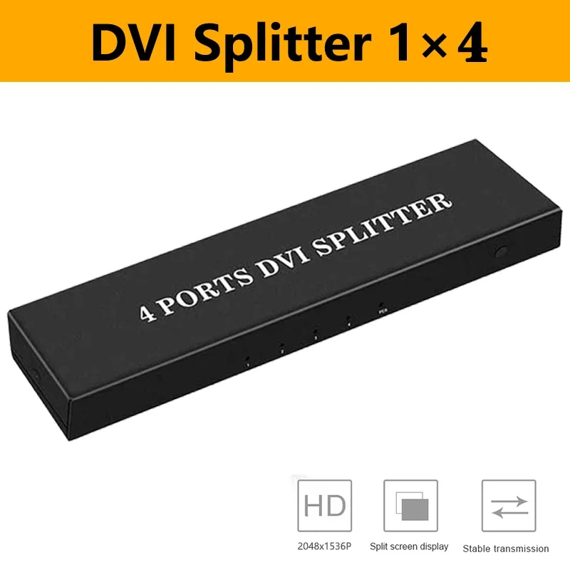 

DVI Splitter Dual Link 1X4 DVI Splitter Adapter Distributor, Female Connector 5V Power Supply for HD CCTV Camera