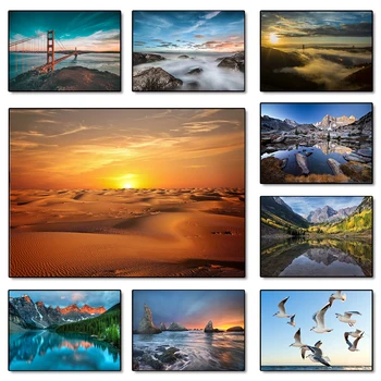 Sunset Mountains Sky Posters Sea Landscape Canvas Painting Natural Scenery Wall Art Pictures Living Room Home Decor Gift Poster 1