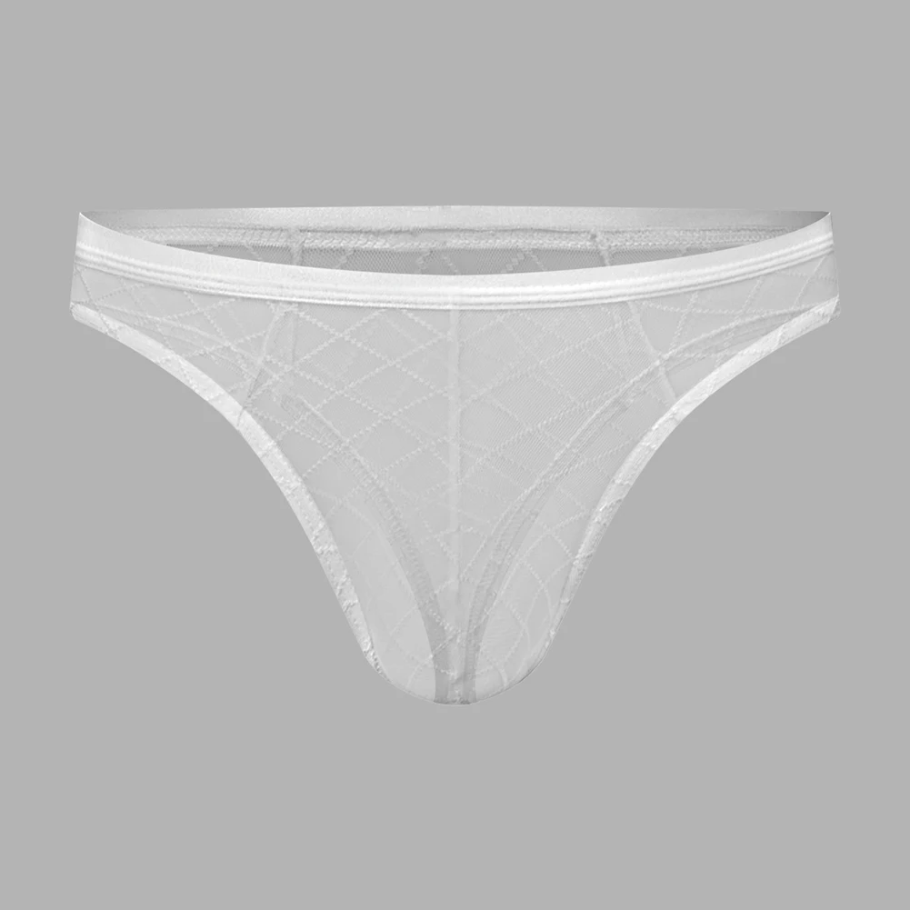 Men Basic Classic Style Plaid Underwear Briefs See Through U Pouch Lightweight Mesh Breathable Panties Bottoms
