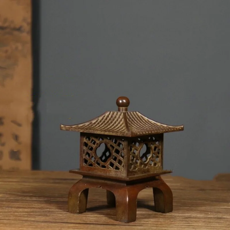Antique copper hollow palace lamp tower Fragrance Stove quadruped incense burner home tea ceremony desktop decoration craft