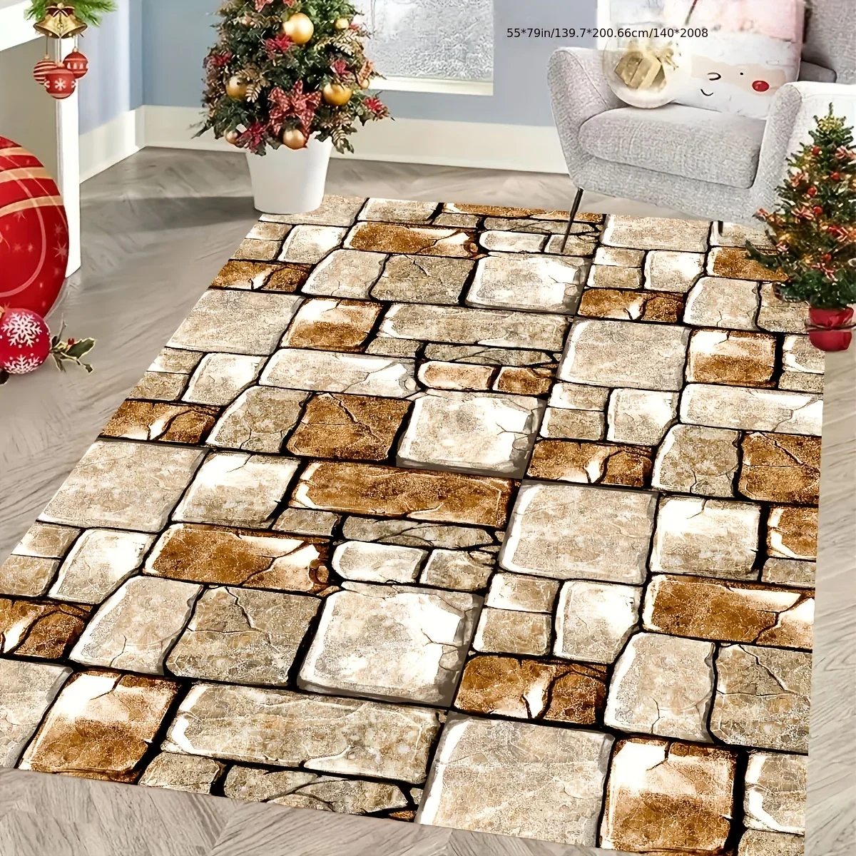 Blue Abstract Rug Stone Road Pattern Outdoor Non-Slip Mat Patio Garden RV Camping Durable Polyester Indoor Outdoor Holiday Decor