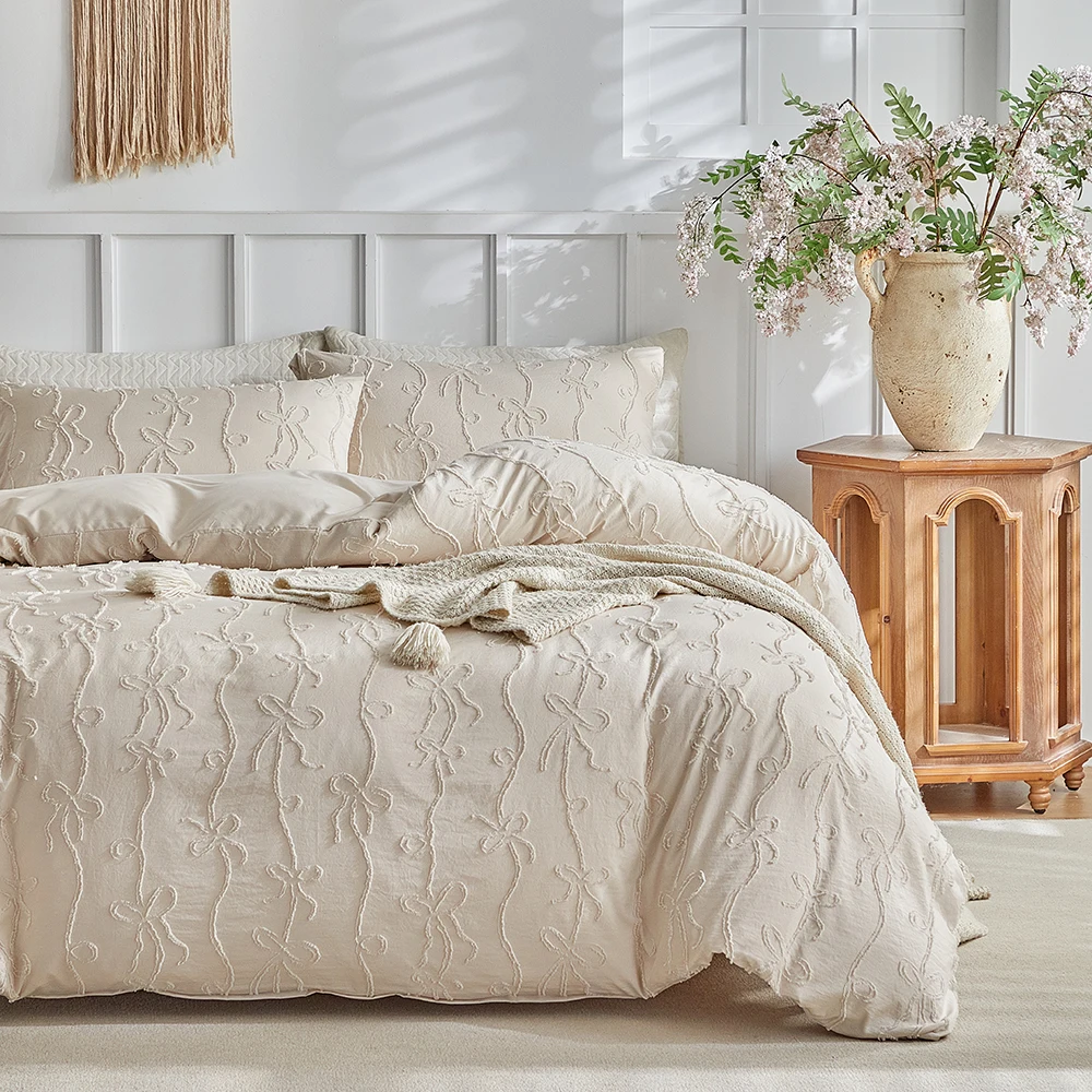 Duvet Cover Bedding Set Twin Full Queen King Size 135x200 Nordic Quilt Cover 240x220 Double Single White Bow Bed Linen 200x200