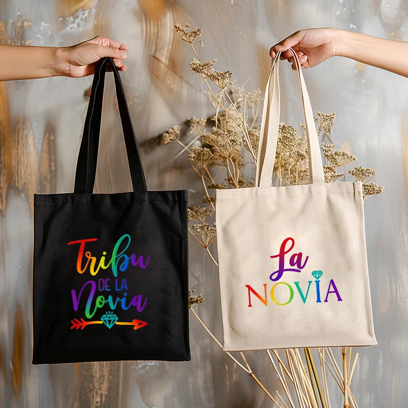 Сумки-тоуты для девичника Bestie Bridal: холщовые сумки с радужным принтом La Novia & Tribu De La Novia для испанских девушек, свадебный подарок