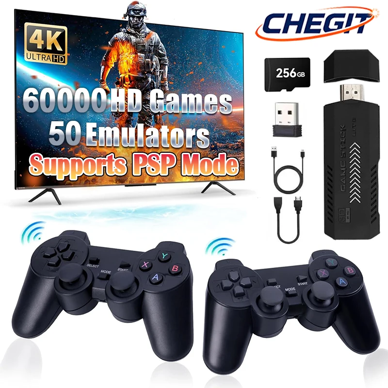 X2 Plus Game Stick 4K HD لعبة فيديو وحدة التحكم 256G 60000 + ألعاب 2.4G وحدة تحكم لاسلكية مزدوجة لعبة عصا ل N64/PSP/PS1/GBA