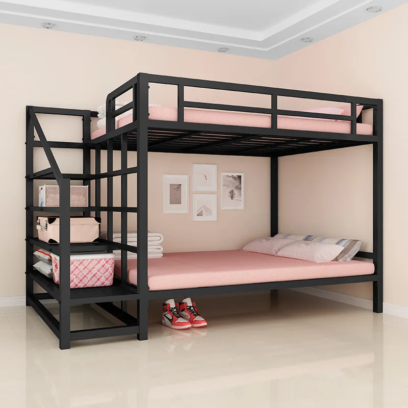 Dormitory Wrought Iron Bunk Elevated Bed, Children's Small Apartment High and Low Bunk Beds, Adult Household Simple Iron Bed