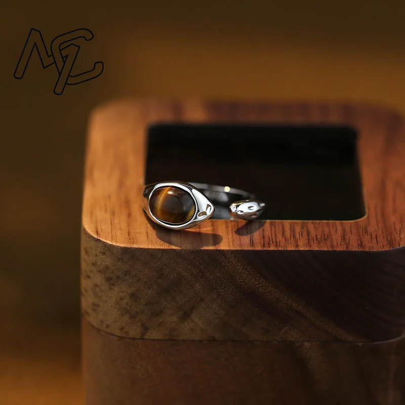 Natural  Tiger Eye Stone Adjustable Ring Chinese Jadeite Amulet Fashion Charm Jewelry Hand Carved Crafts Gifts for Women Men