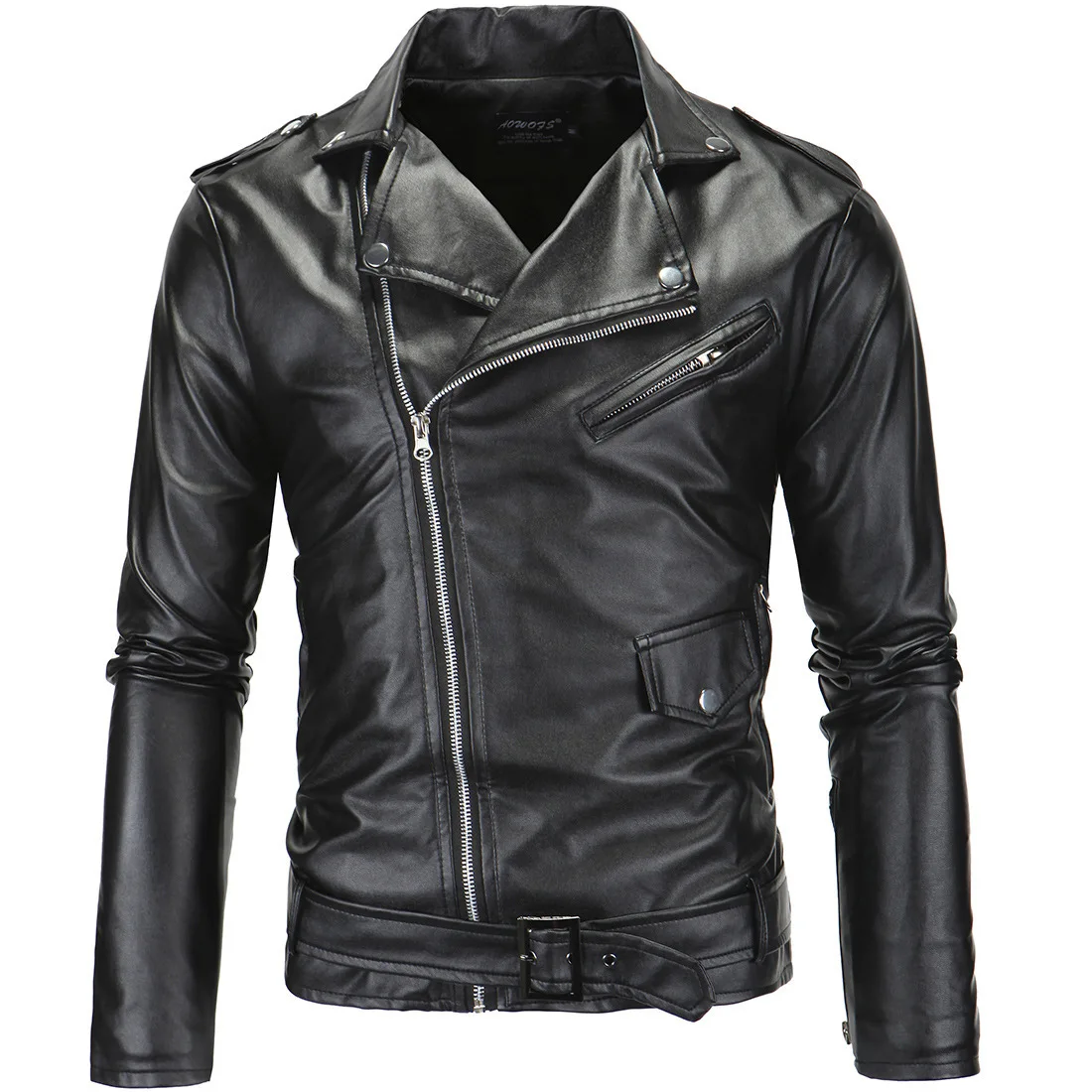 Foreign trade men's motorcycle slim fit casual lapel slanted zipper leather jacket leather jacket