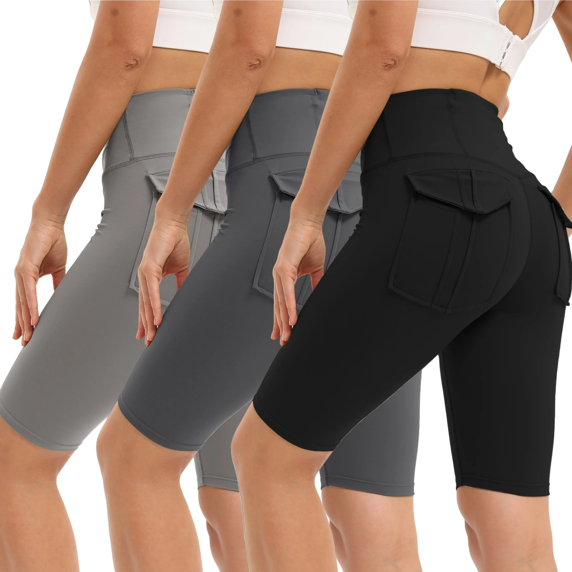 

Women Elastic High Waist Leggings Summer Fitness Slim Pocket Workwear Style Shorts Comfort Yoga Sportwear
