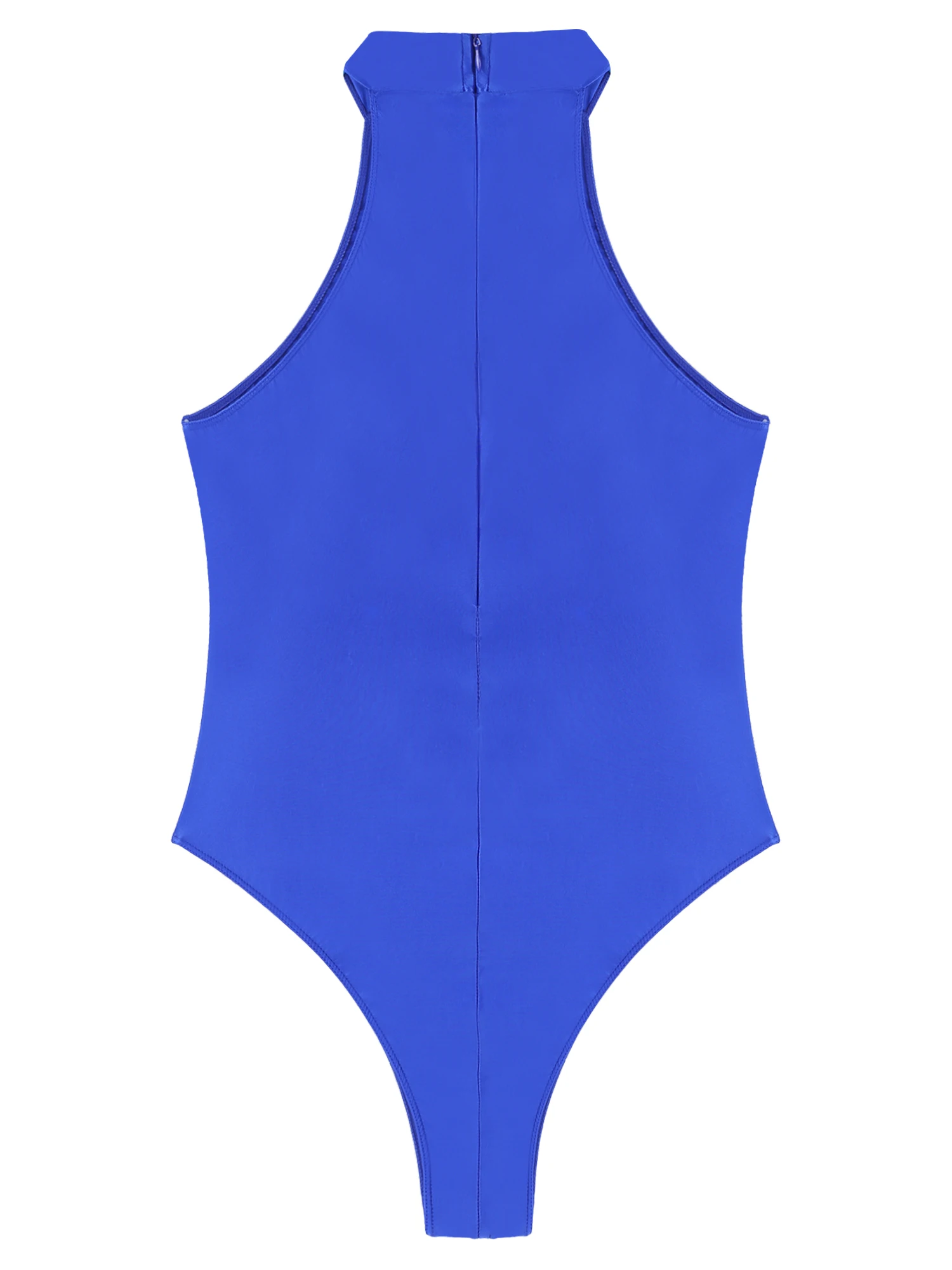 Bañador brillante con cuello simulado para mujer, traje de baño con cremallera trasera, ropa de playa, deporte, Fitness, leotardo sin mangas, Color