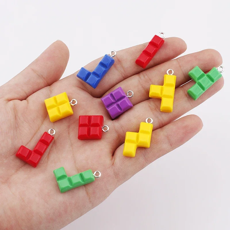 10pcs Multicolor Square Resin Game Pendant Charms for Necklace Bracelet Earring Keychain Diy Jewelry Making Accessories Supplies