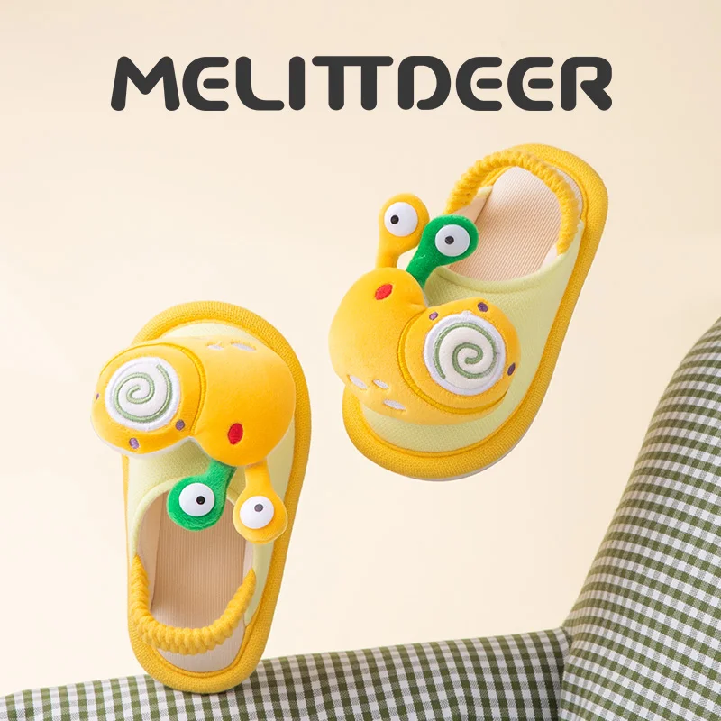 

MELITTDEER Kids Slippers - Soft and Cozy Fall & Winter Slippers for Boys and Girls, Cartoon Snail Design, Adjustable Heel Strap
