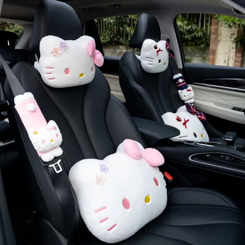Sanrio การ์ตูน Hello Kitty รถ Headrest Kawaii เข็มขัดนิรภัยป้องกันอะนิเมะการ์ตูน Kt หมอนรถตกแต่งภายในของขวัญ