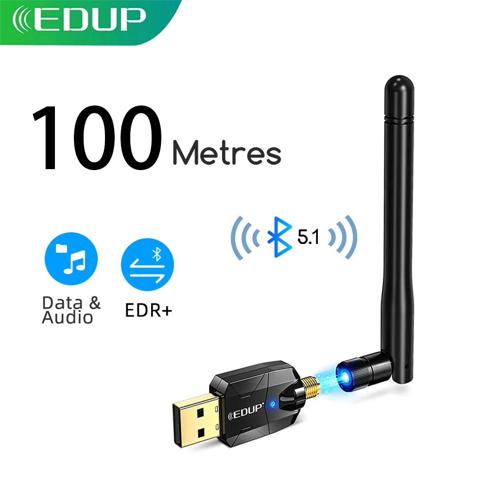 EDUP Bluetooth Adapter USB Wireless Bluetooth 5.1 Dongle With Antenna Portable Bluetooth Receiver Transmitter Long Range for PC