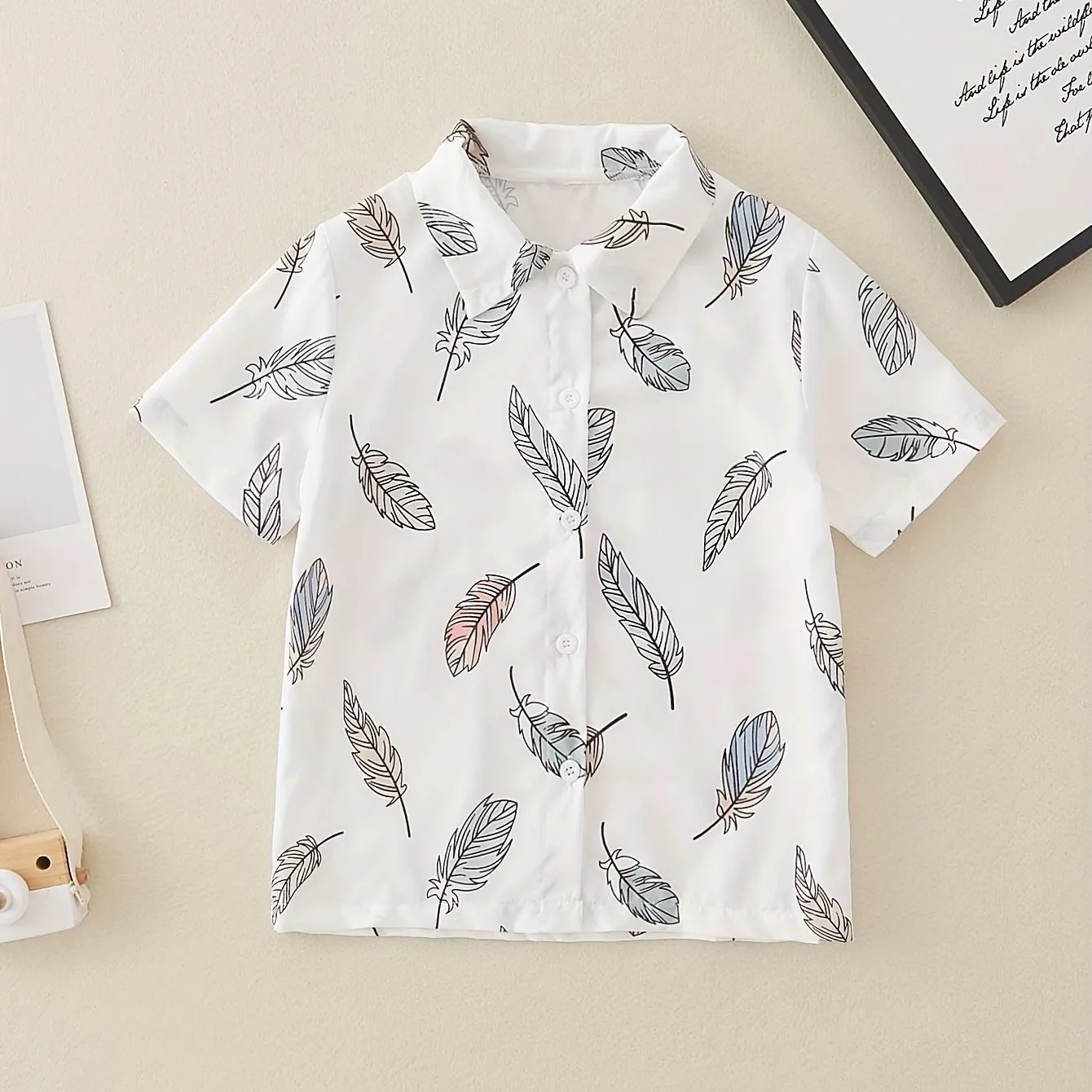 T-Shirts for Children Flower Leaves Print Pattern Boys Stylish Creative Short Sleeve Blouse Collar Shirts Casual Kids Tops