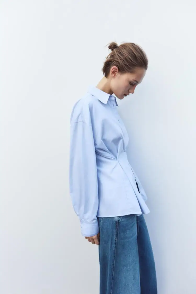 Spring New Arrival Women's Slim Fit irt Long Sve Ox Button Decorated Turn-down Collar Casual Faion Polyester Fiber