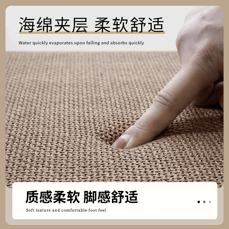 Thickened Woven Bathroom Floor Mat Imitation-Linen Textile Rubber Anti-Slip Base Absorbent Quick-Dry Solid Color Rug In X To Cm