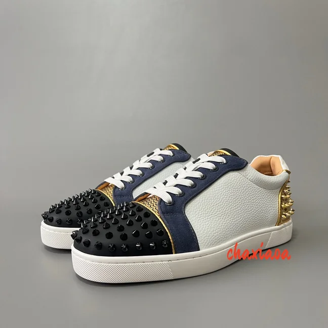 

Luxury Silver Rivet Mirror Head Nail Red Bottom Casual Flat Shoes