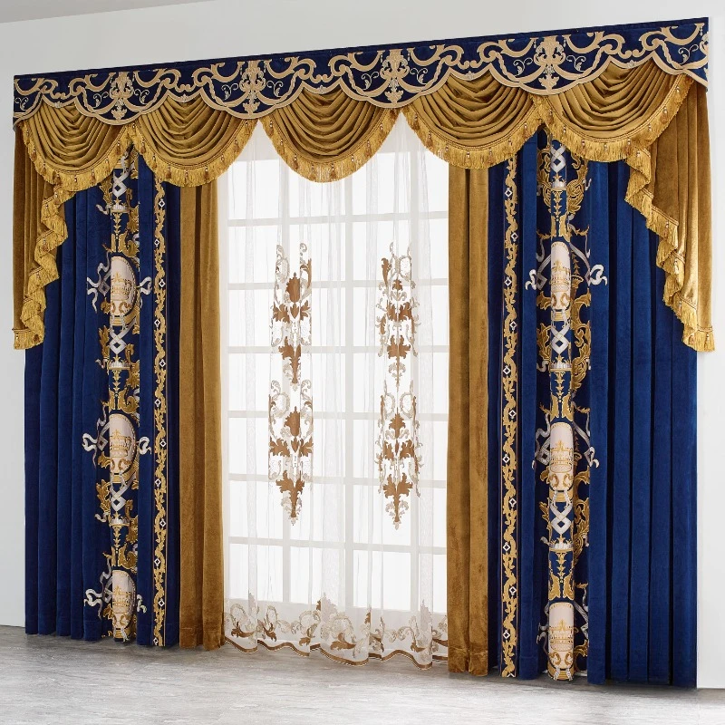 European Embroidery Luxury Blackout Velvet Curtains for Living Room Bedroom French Curtains Simple Flooring Curtains Customize