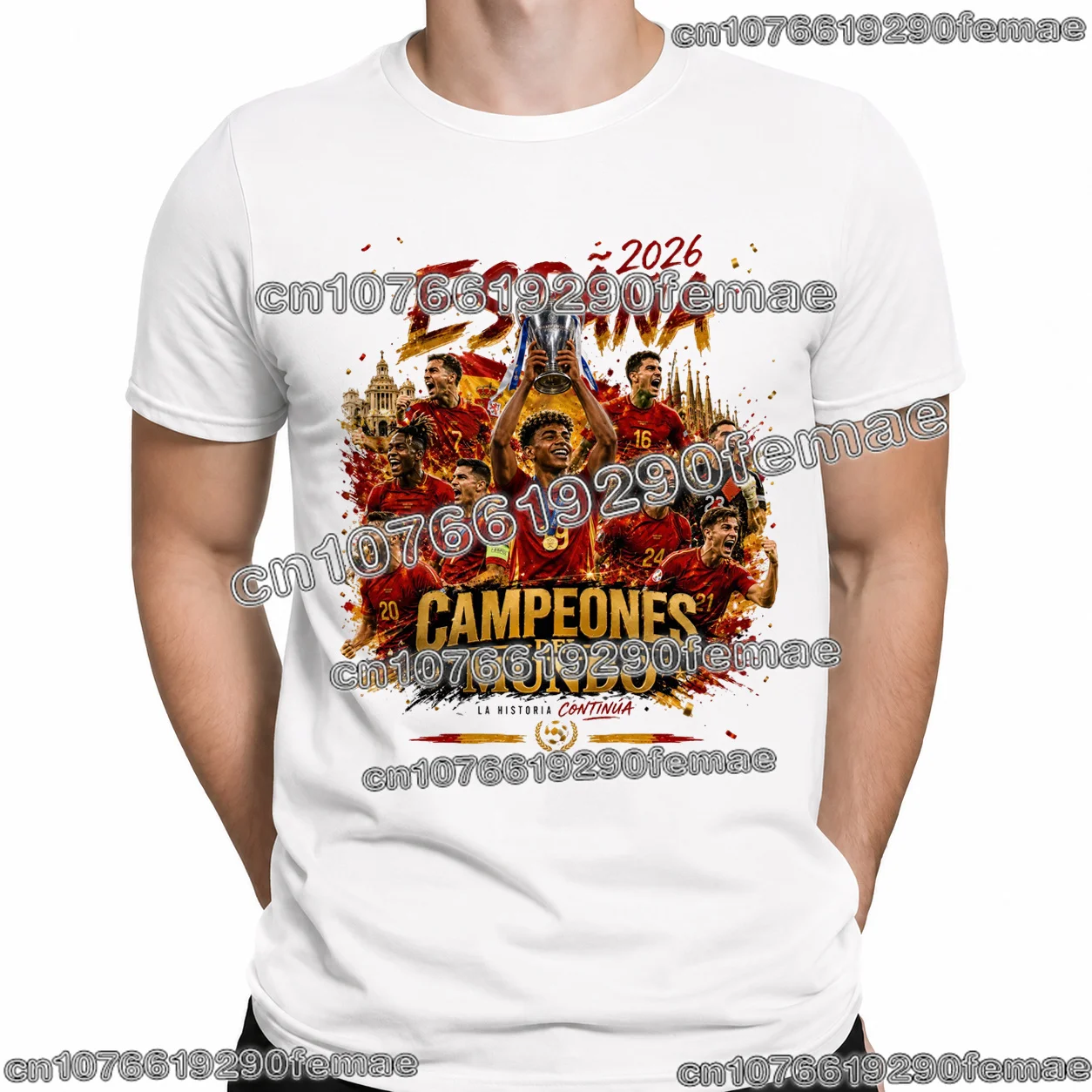 Street Fashion In Spain - Spanien-Meister Fußball Gedenk-T-Shirt aus Reiner Baumwolle
