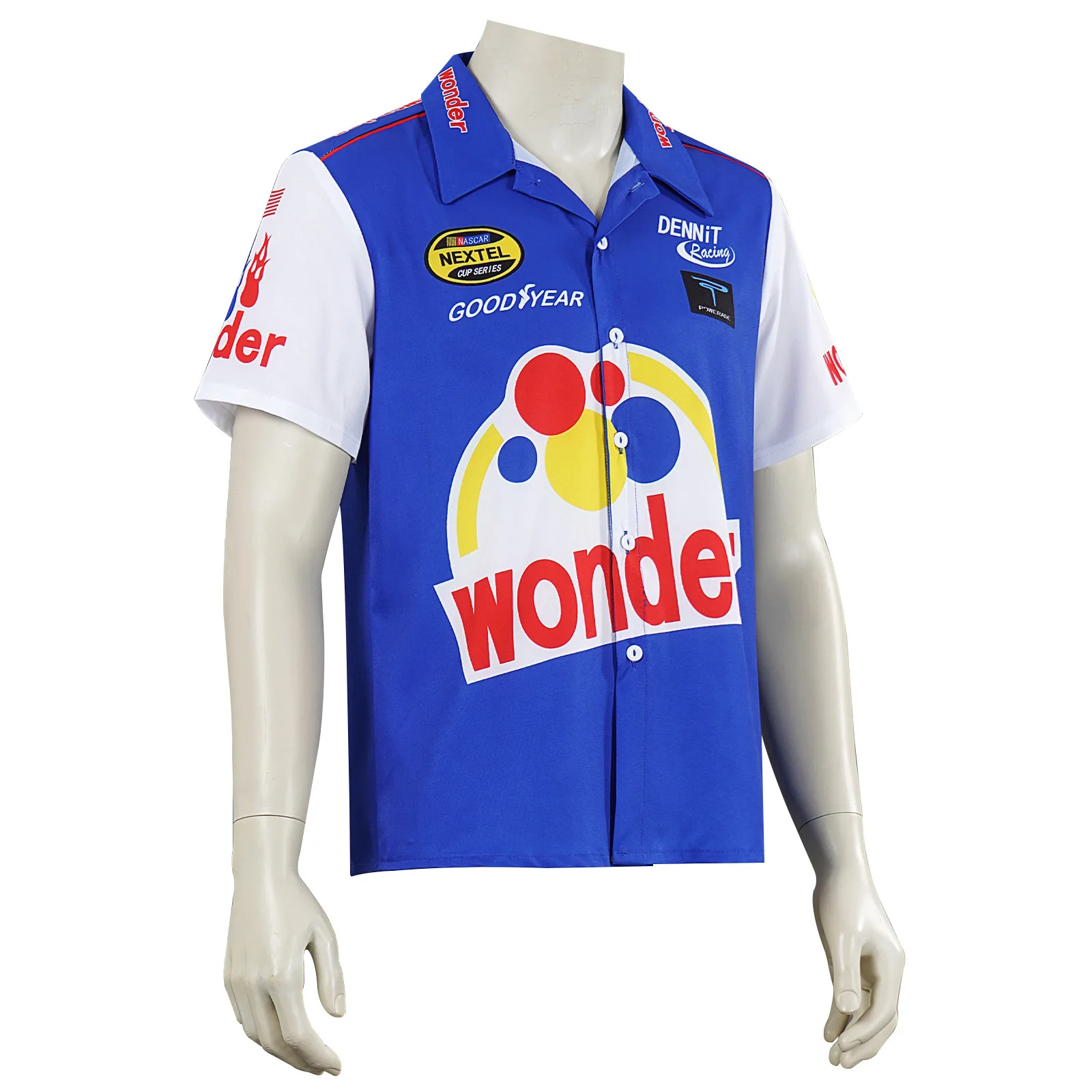 

Talladega Nights Ricky Bobby костюм гоночный костюм синяя рубашка с короткими рукавами наряд гоночного водителя