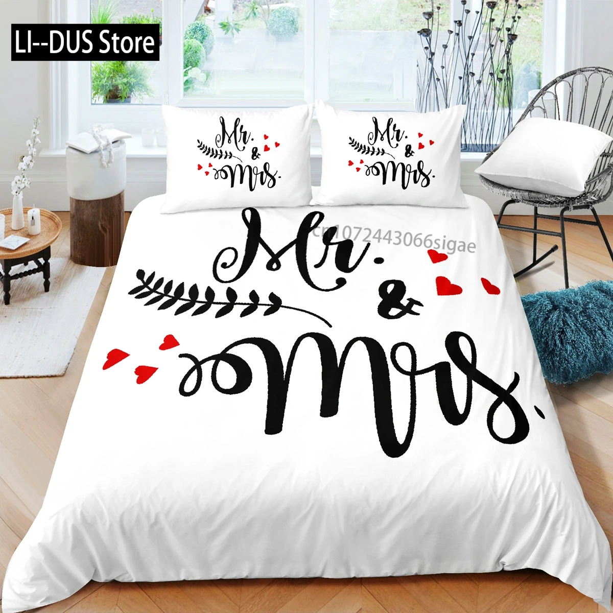 Mr And Mrs Duvet Cover Set Queen Size Mustache Red Lips Couple Romantic Theme Comforter Cover For Lover Microfiber Bedding Set