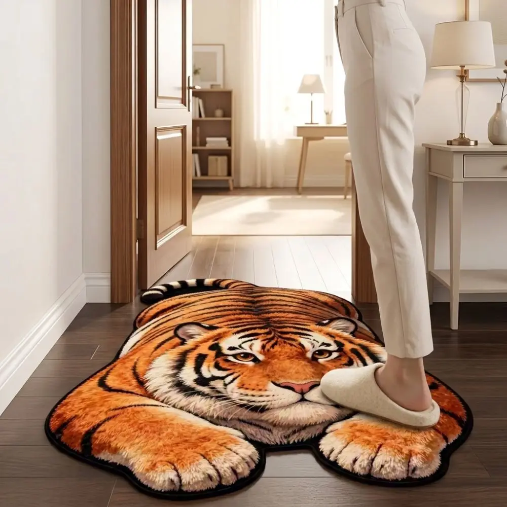 Tiger Shape Optical Illusion Doormat Multiple Sizes Non-slip Bathroom Carpet Durable Lifelike Bedroom Floor Mat Home Decor