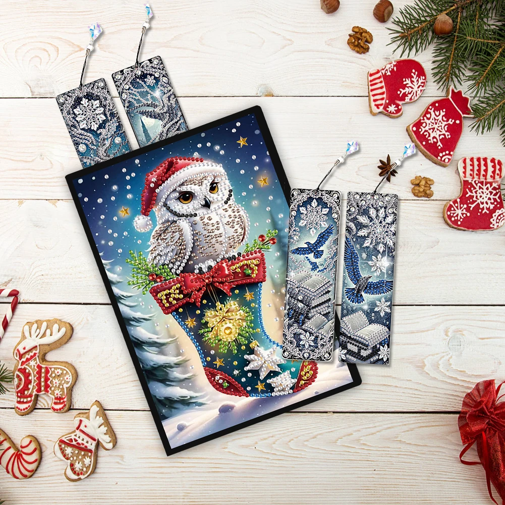 

Набор для алмазной вышивки «Рождественская сова» формата А5 с 4 закладками в подарок