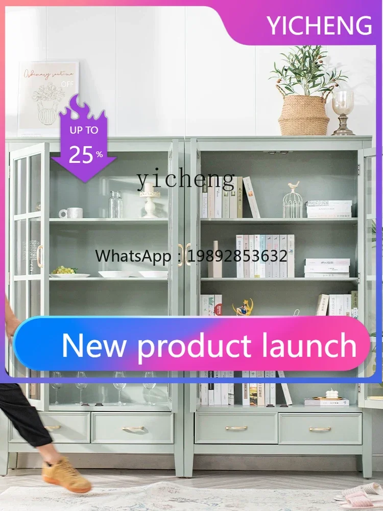 

LYY Bookshelf Glass Door Bookcase Locker Hand Solid Wood Bookcase