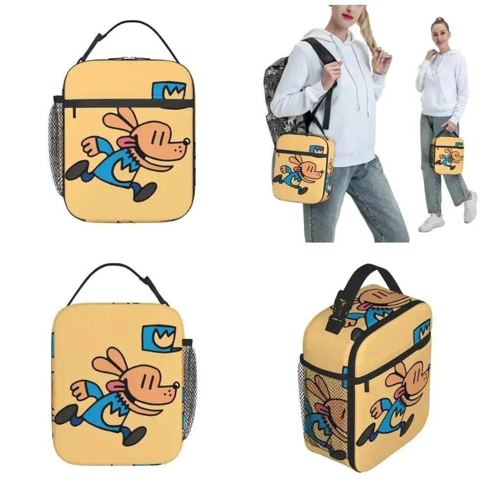 Vintage Officer Dog Man Running Insulated Lunch Bag Cartoon Comic Food Bag Reusable Cooler Thermal Lunch Box For Travel