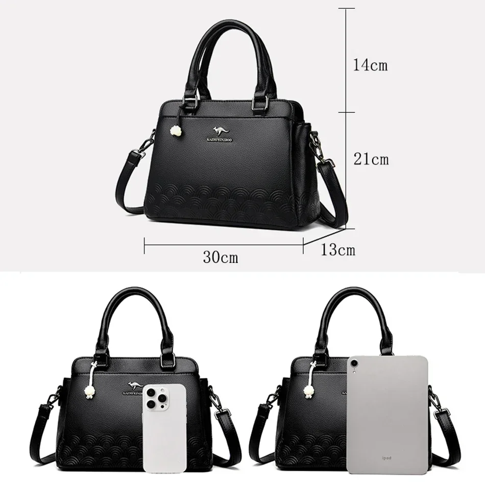 3 Layers High Quality Leather Shoulder Crossbody Bags for Women 2024 Luxury Purses Handbags Elegant Tote Messenger Sac A Main