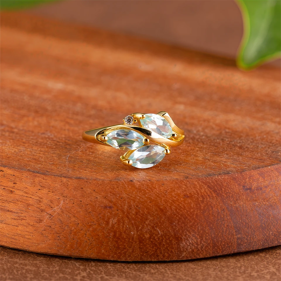 

Sky Blue Topaz leaves Ring Real 925 Sterling Silver Natural Gemstones 1.65ctw Jewelry for Woman Mom's Gift