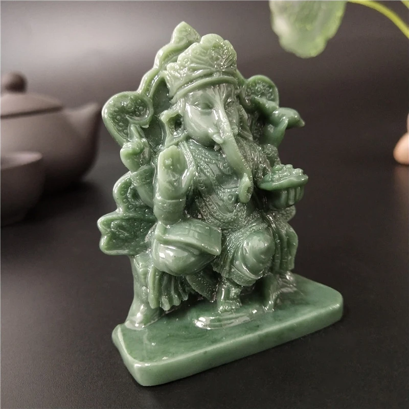 Lord Ganesha Buddha Statue Home Decoration Man-made Jade Stone Ornaments Ganesh Elephant God Sculpture Figurines Buddha Statues