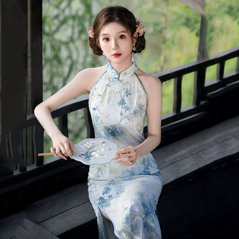 

Длинный Cheongsam без рукавов 2024, улучшенный ретро, новый китайский молодежный повседневный Cheongsam, весна/лето Qipao