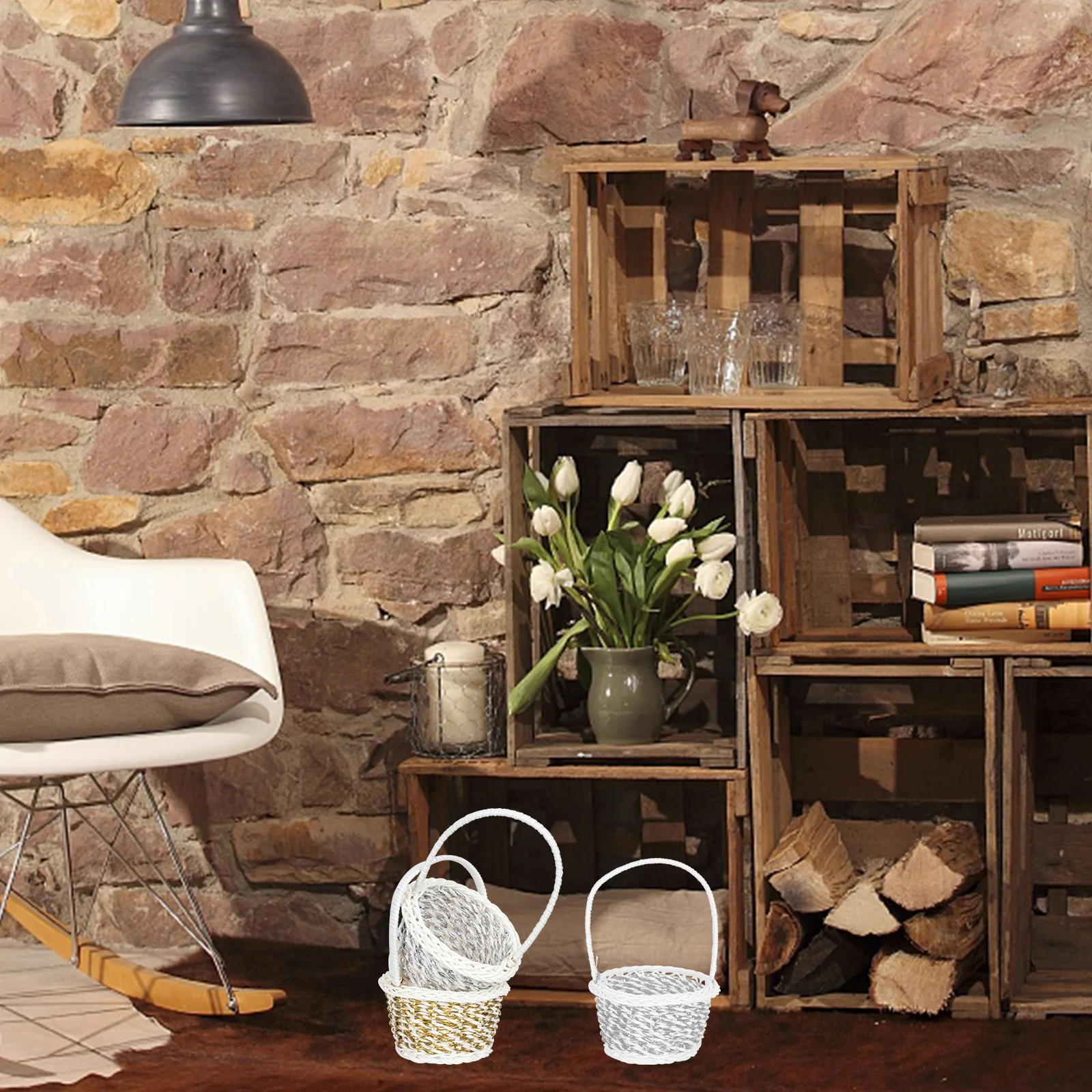 

6 pcs Storage Basket Premium Pp Material Portable Design For Fruit Egg Snack Candy Vegetables Household Multi-Function Woven