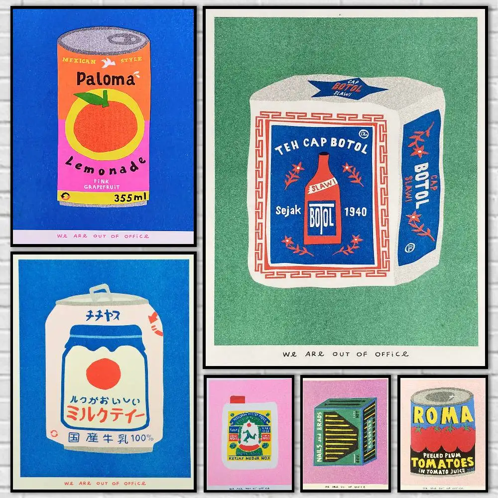 Cherry  Ink Canned Sardine Tomato Poster sticky wall waterproof home living room bedroom bar aesthetic decoration
