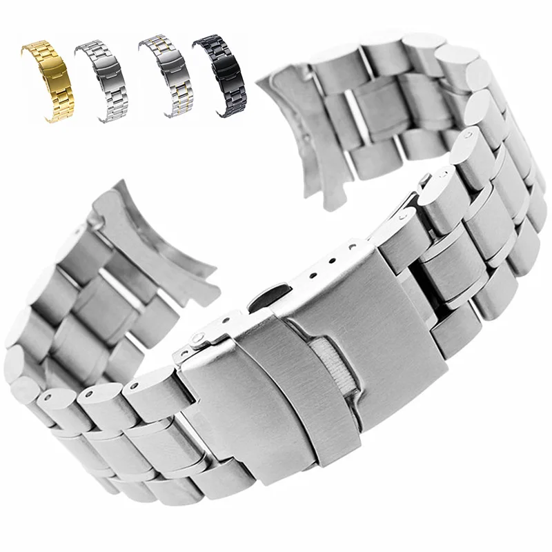 Curved end Stainless steel Watchband Men Luxury bracelet Silver Watch Accessories 18mm 20mm 22mm 24mm Steel banding Bracelet