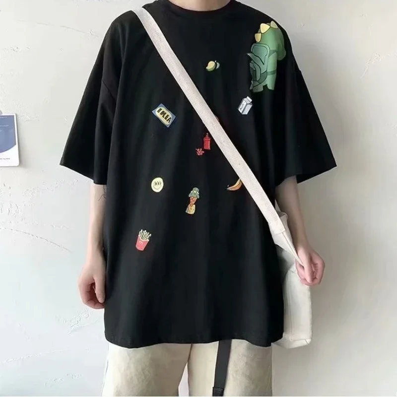 M-8XL Men Oversized Korean Fashion Loose American Cute Dinosaur Print Versatile Trend Couple Outfit