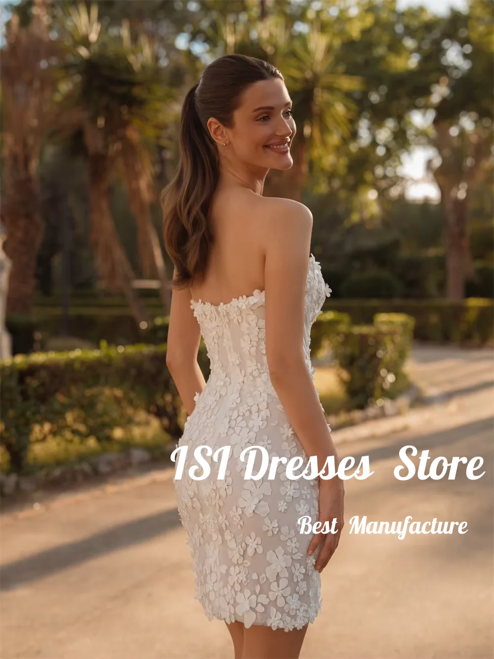 ISI Unique Mermaid Lace Short Wedding Dress Strapless Sleeveless Flora Zip vestidos de noche Sexy Mini robe de mariée 2026Summer
