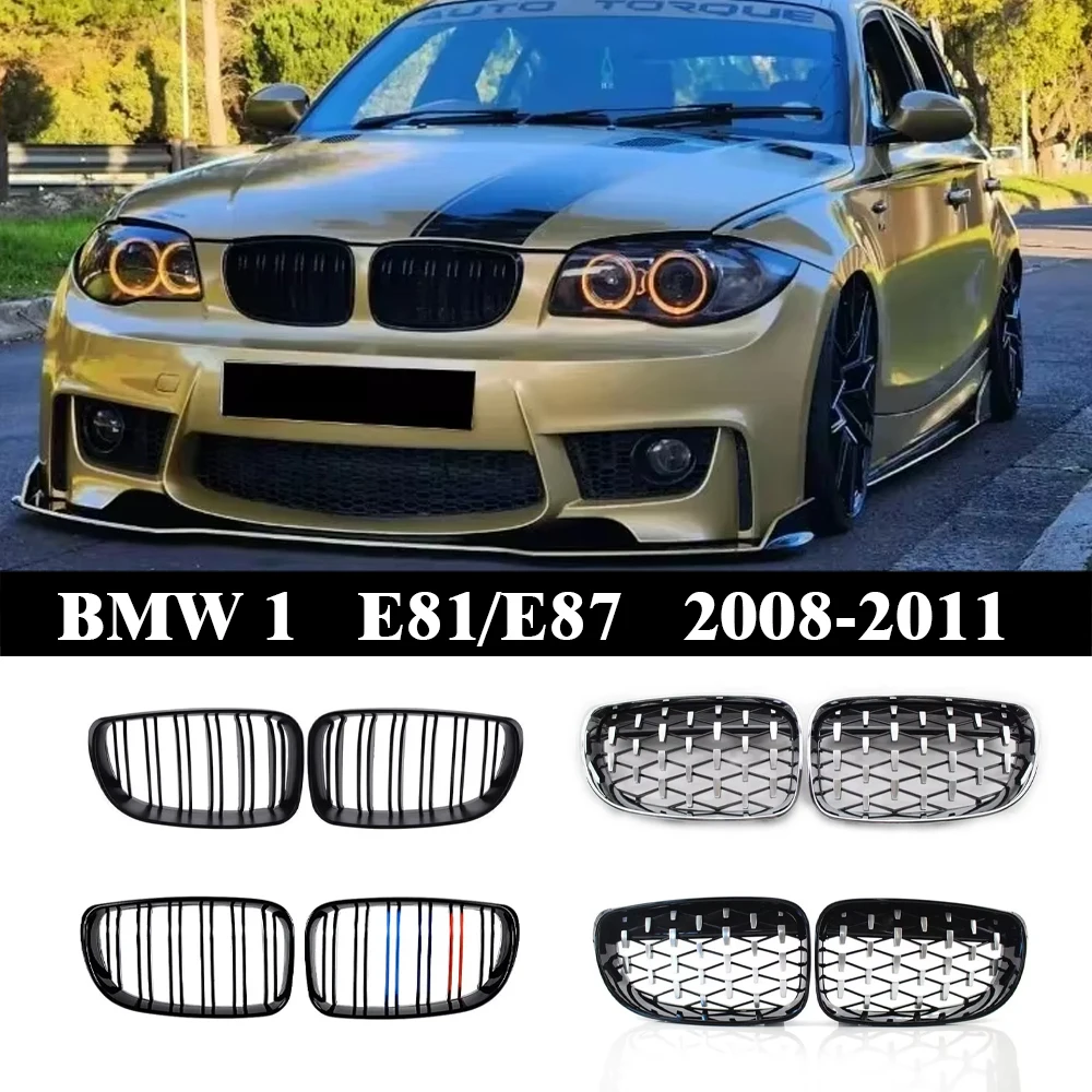 

For BMW E81 E87 E82 E88 128I 130I 135I Car Front Bumper Kidney Grille Racing Grills Grilles Gloss Black Dual Slats Grill 08-11