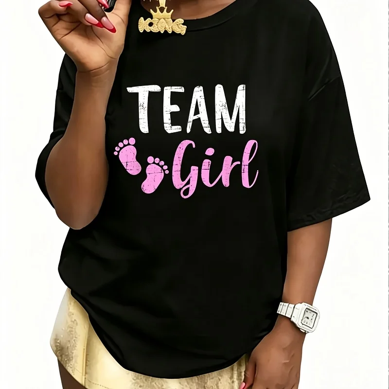 Gender Reveal Team Girl Matching Family Baby Party Supplies Women's 100% Cotton T-Shirt Short Sleeve Top Casual Round Neck Fun Print Tee S-5Xl